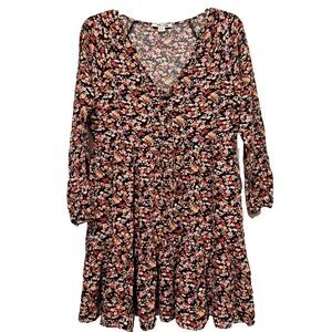 American Eagle Outfitters Black Floral V-Neck Midi Dress Women's Size S NWOT